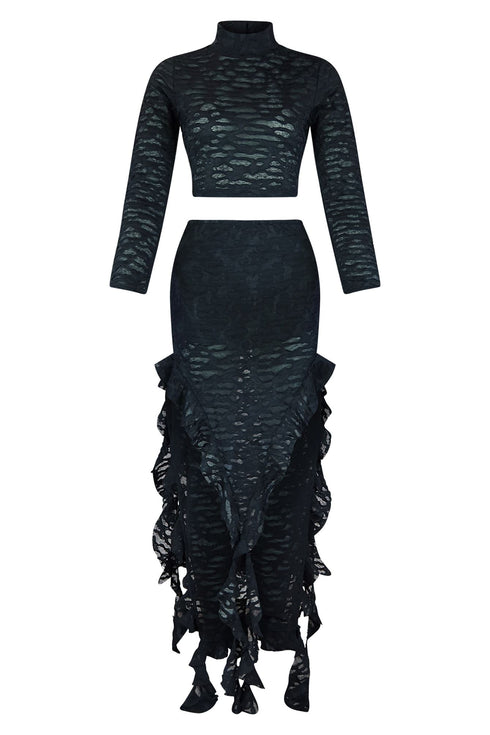 Darla Mesh Top & Maxi Ruffle Skirt SET matching sets EDGE